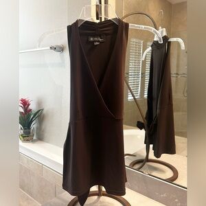 INC International Concepts Dark Brown V-Neck Crossover Sleeveless Dressy Top